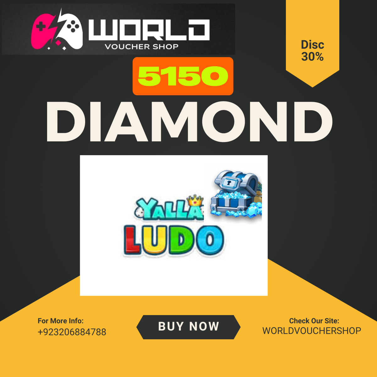YWORLD VOUCHER (3) 5150 Diamonds Yalla Ludo Voucher instantly and boost your gaming experience! Purchase this voucher to top up your Yalla Ludo account quickly and securely. Enjoy exclusive in-game rewards, premium features, and more fun with your friends.