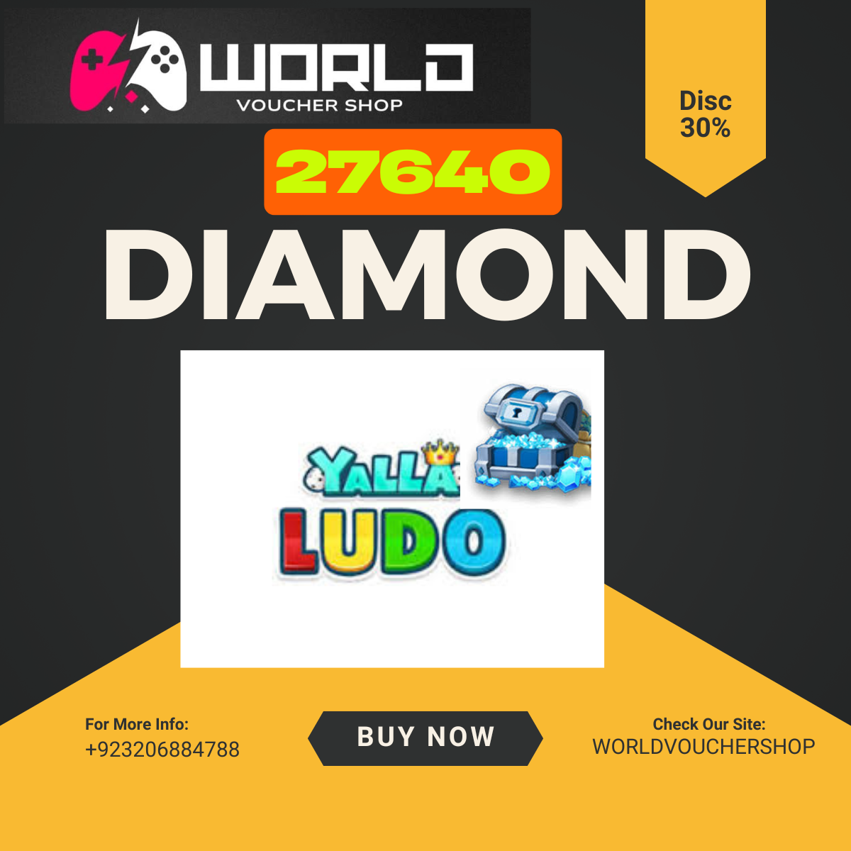 YWORLD VOUCHER (5) Upgrade your Yalla Ludo experience with 27,640 Diamonds instantly! Purchase your Yalla Ludo Diamond Voucher and enjoy premium dice, exclusive gifts, and exciting in-game features. With our fast top-up service, your diamonds are delivered instantly after payment. We guarantee safe transactions, instant delivery, and 24/7 customer support to ensure a smooth and reliable experience. Perfect for every Yalla Ludo player who wants to enjoy more fun and rewards in the game. Buy now and get your 27,640 Yalla Ludo Diamonds delivered instantly!